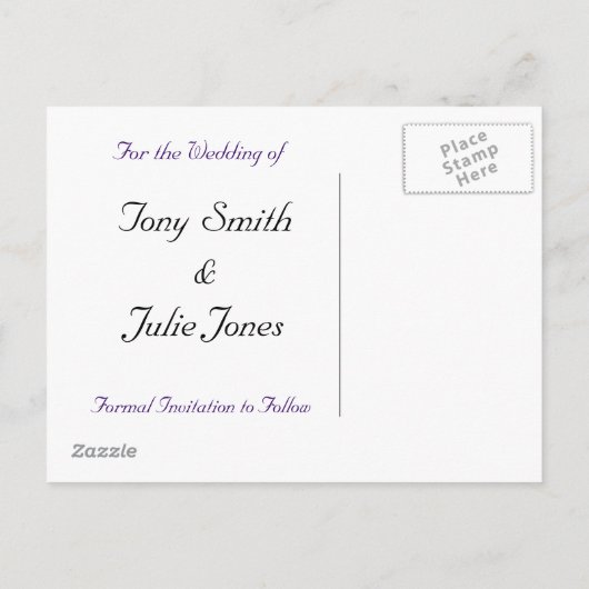 Paarse Trouwtaart Save the Date Briefkaart (Achterkant)