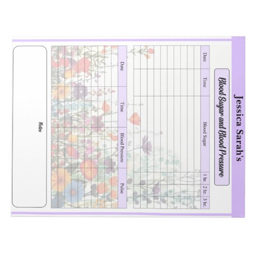 Paarse Tuin_ Bloeddruk en Suiker Log Notitieblok (Voorkant)