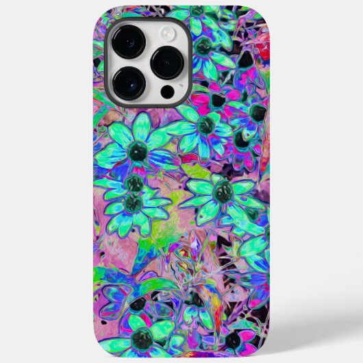 Paarse tuin met Psychedelic Aquamarine Flowers Case-Mate iPhone Case (Achterkant)