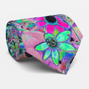 Paarse Tuin met Psychedelische Aquamarijne Bloemen Stropdas