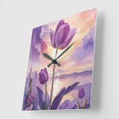 Paarse Tulip Vierkante Klok (Hoek)