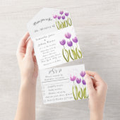 Paarse Tulip Waterverf Spring Wedding Elegant All In One Uitnodiging (Afscheurbaar)
