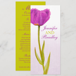 Paarse tulp bruiloftsreceptie dinermenu kaart