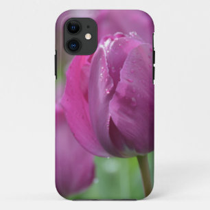 Paarse Tulp met waterdruppels iPhone 11 Hoesje