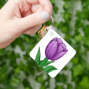 Paarse Tulp Monogram Achterkant Sleutelhanger