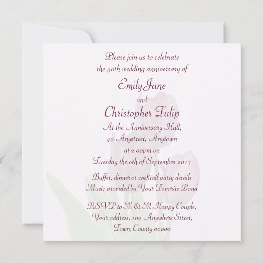 Paarse tulp vierkant Ruby Kaart (Achterkant)