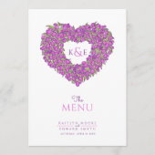 Paarse tulpen hart krans monogram trouwmenu menu (Voorkant)