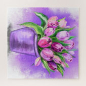 Paarse tulpen in de Paarse Waterverf van de puzzel (Horizontaal)