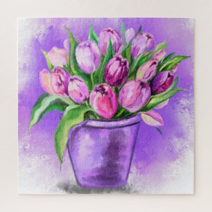 Paarse tulpen in de Paarse Waterverf van de puzzel