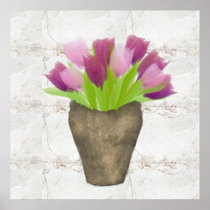  Paarse Tulpen in Vase Waterverf Rustisch Poster