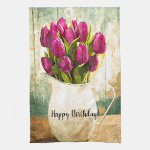 Paarse Tulpen, lente Bouquet Birthday Art Theedoek