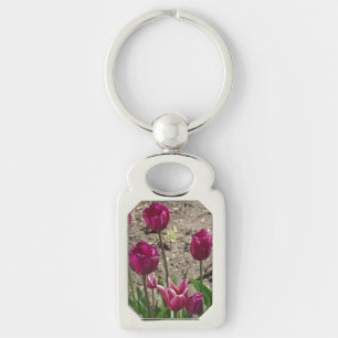Paarse tulpen metalen sleutelhanger