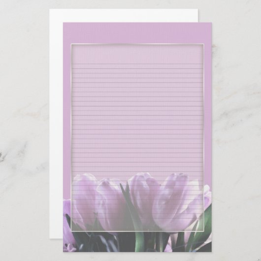 Paarse tulpen optioneel gevoerd notitiepapier briefpapier (Voorkant / Achterkant)