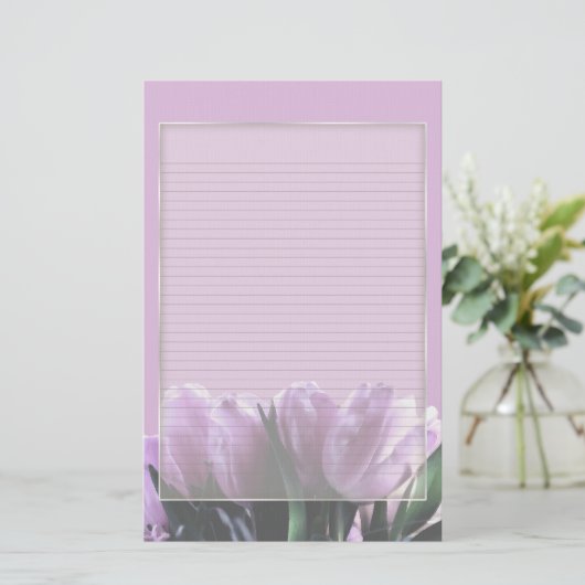 Paarse tulpen optioneel gevoerd notitiepapier briefpapier (Staand voorkant)