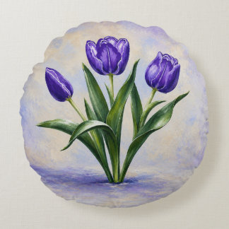 Paarse Tulpen Rond Kussen
