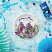 Paarse Tulpen - Waterverf bruiloft/douche Papieren Bordje (Feest)