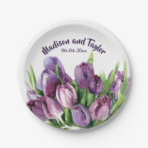 Paarse Tulpen - Waterverf bruiloft/douche Papieren Bordje