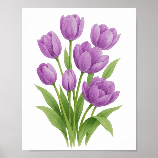 Paarse Tulpen Waterverf Print - Spring Wall Decor (Voorkant)