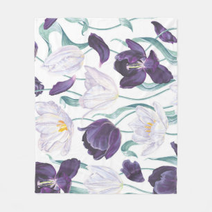 Paarse tulpen: wit realisme. fleece deken
