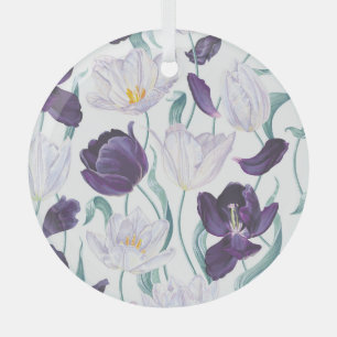 Paarse tulpen: wit realisme. glas ornament