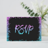 Paarse Turkooise Glitter RSVP Kaartje (Staand voorkant)