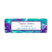 Paarse Turquiose Marble Fluid Art op maat Etiket (Voorkant)