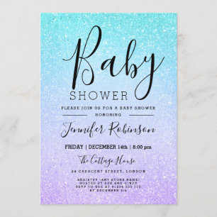 Paarse & Turquoise Baby shower Glitter Look Paint Kaart