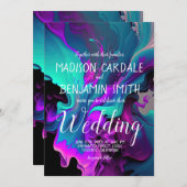 Paarse Turquoise Beauful Abstract fluid Wedding Kaart (Voorkant / Achterkant)