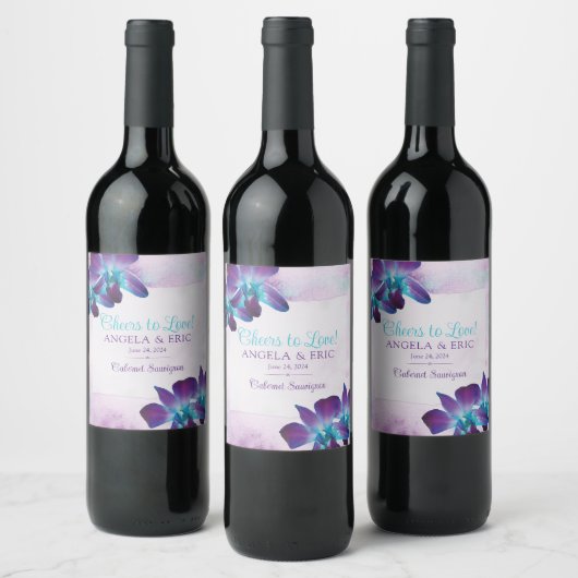 Paarse Turquoise Blauwe Dendrobium Orchidee Bruilo Wijn Etiket (Flessen)