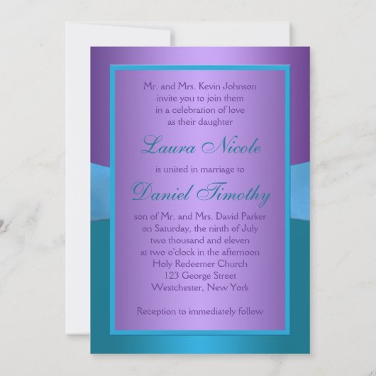 Paarse, turquoise bloemige monogram bruiloft uitno kaart (Achterkant)