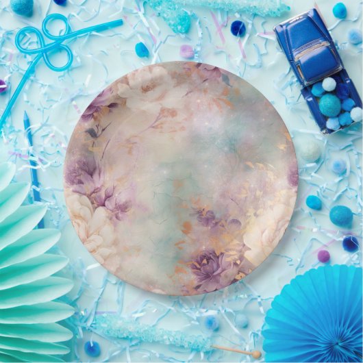 Paarse turquoise bloesem papieren bordje (Feest)