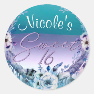 Paarse & Turquoise Dreamcatcher Boho Sweet 16 Fees Ronde Sticker