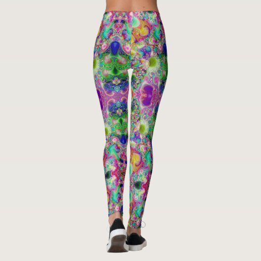 Paarse Turquoise Fractal Pattern Custom Name Leggings (Achterkant)