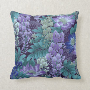 Paarse & Turquoise Jungle Bloemen Kussen