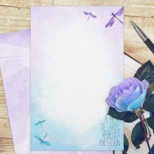 Paarse, turquoise libellen persoonlijk briefpapier