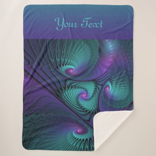 Paarse Turquoise moderne abstracte Fractal Art Tek Sherpa Deken (Voorkant)