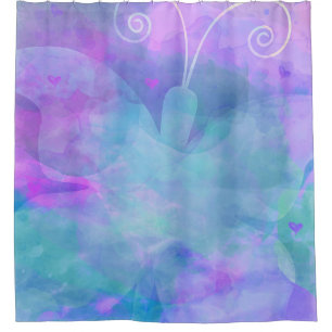 Paarse Turquoise Pastel Aquarel Kunst Vlinder Douchegordijn