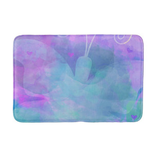 Paarse Turquoise Pastel Waterverf Kunst Vlinder Badmat