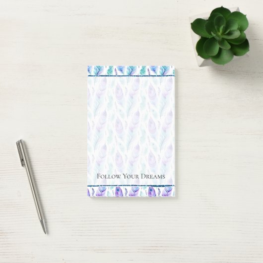 Paarse turquoise pauwenveren post-it® notes (Kantoor)