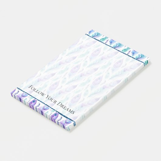 Paarse turquoise pauwenveren post-it® notes (Schuin)