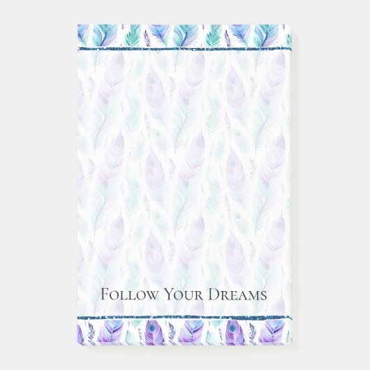 Paarse turquoise pauwenveren post-it® notes (Voorkant)