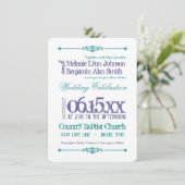 Paarse Turquoise Typography Wedding Invitations Kaart (Staand voorkant)