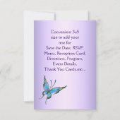 Paarse Turquoise Vlinder RSVP Bewaar de Datum (Achterkant)