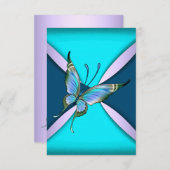 Paarse Turquoise Vlinder RSVP Bewaar de Datum (Voorkant / Achterkant)