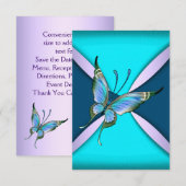 Paarse Turquoise Vlinder RSVP Save the Date (Voorkant / Achterkant)