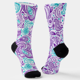 Paarse turquoise & witte paisley patroon sokken