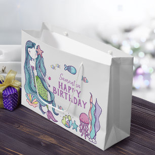Paarse Turquoise Zeemeermin Gelukkige Verjaardag P Groot Cadeauzakje