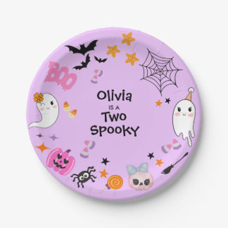 Paarse Twee Griezels Schattig Halloween 2de Verjaa Papieren Bordje