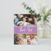 Paarse tweede baby foto collage aankondiging (Staand voorkant)