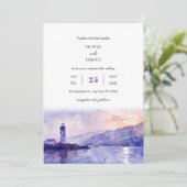 Paarse Twilight Lighthouse Harbour Beach bruiloft Kaart (Staand voorkant)